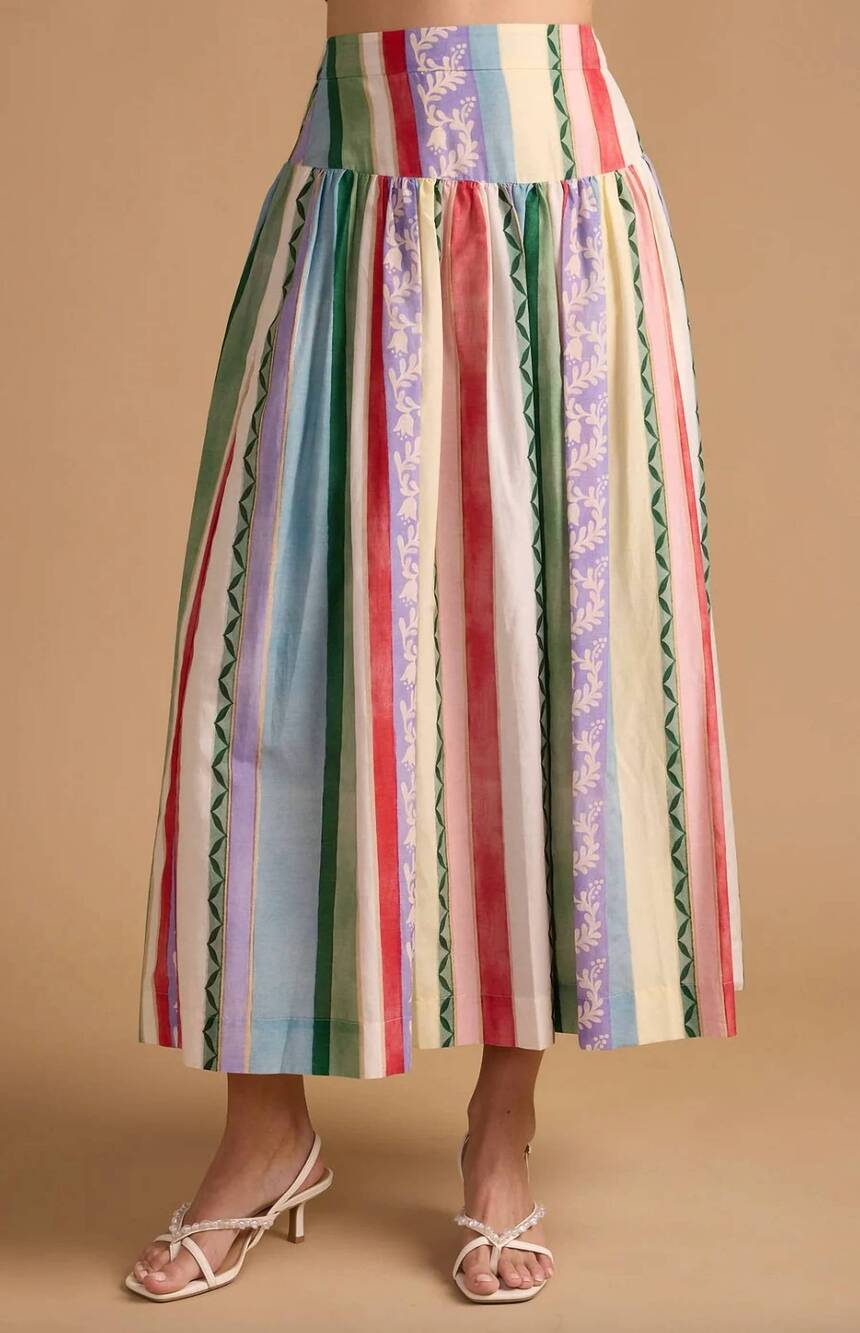 NEW THOMAS & LOURDES edith midi skirt in garden stripe